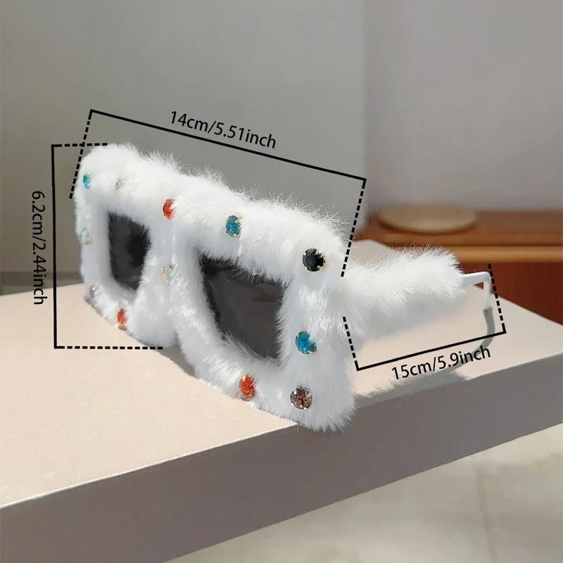 2 Pairs Square Furry Sunglasses with Rhinestones Women Fashion Oversized Winter Shades Trendy Chic Original Handmade Sun Glasses