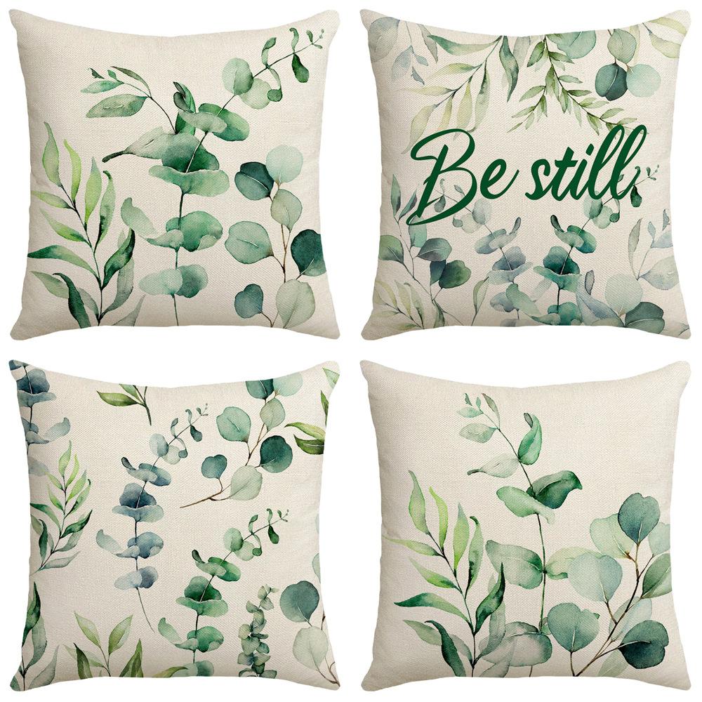 New Summer Pillow Case Eucalyptus Leaf Plant Print Pillow Decorative Sofa Bedside Backrest Pillow Case
