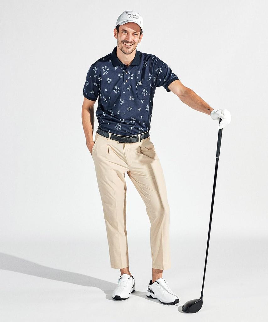 Munsingwear MG5SHS34M Short Sleeve Golf NV00 Men's Shirt, Collared, All-Over Print, Moisture-Wicking, Quick-Drying, Stretch, Shirt, Navy,