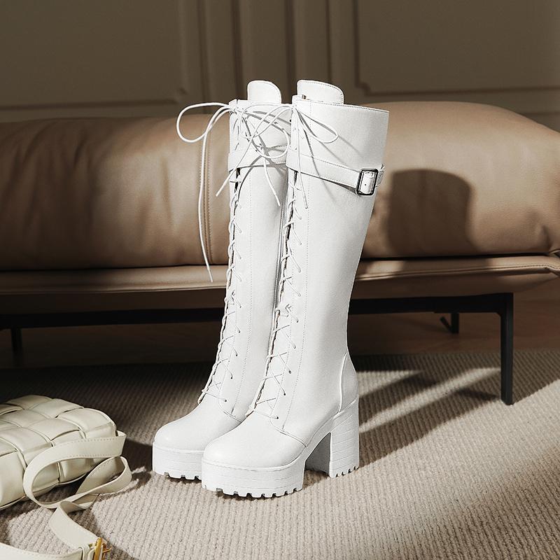 Women's High-heeled Boots for Autumn and Winter, Waterproof Platform, Thick Heel, Motorcycle Boots, Oversized Roman Women's Boots