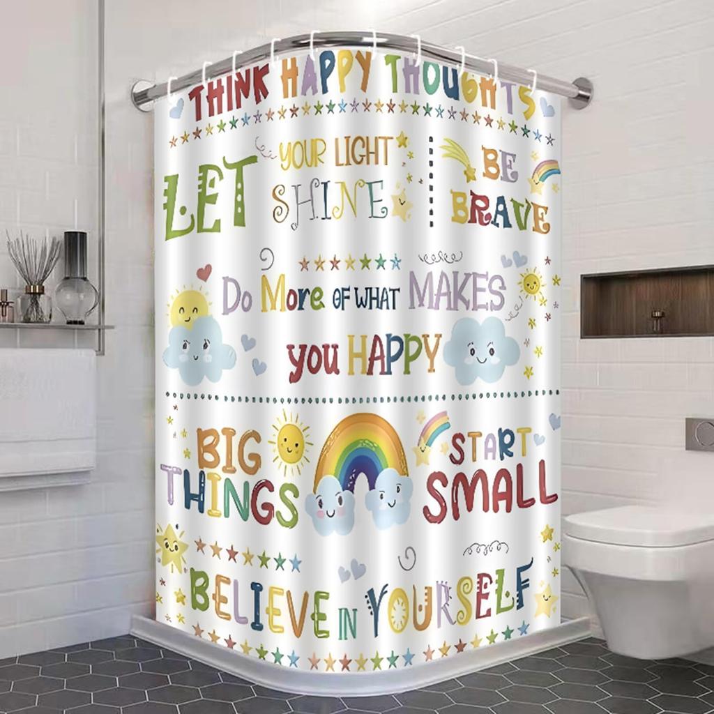 Kids Inspirational Quotes Shower Curtain with Rainbow Colorful Motivational Words, Polyester Fabric for Girls Bathroom Decor
