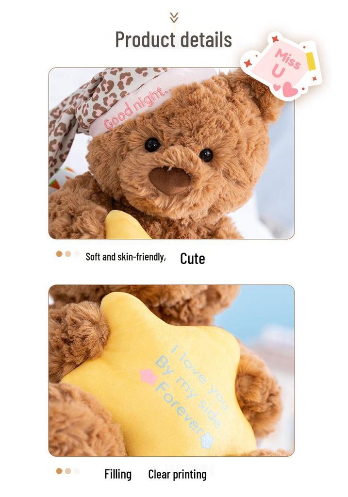 Star Wish Nightcap Bear: Plush Toy with Moon & Stars - Children’s Comfort Doll
