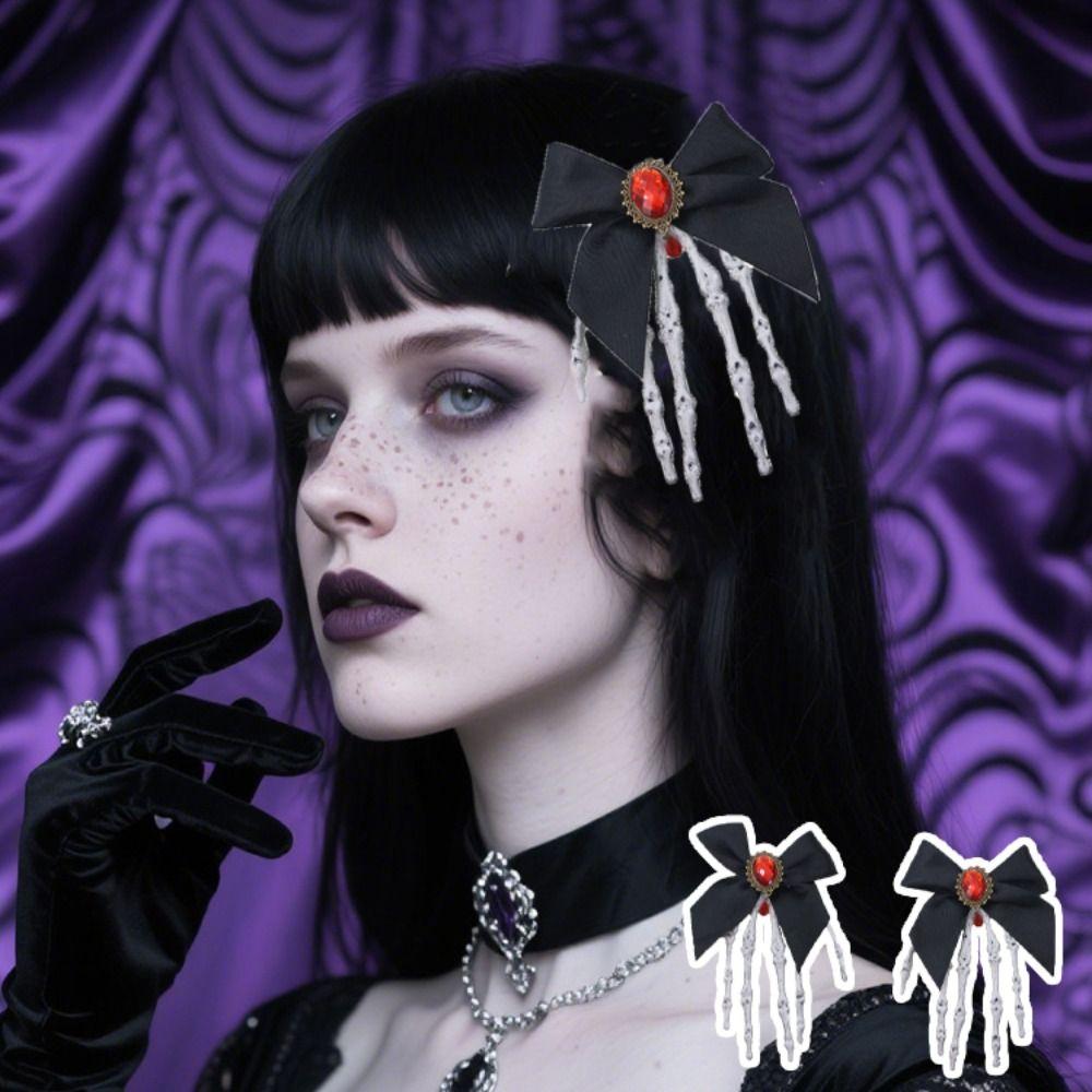 Rhinestone Ghost Claw Hair Clip Gothic Halloween Headwear Retro Skeleton Hand Hairpin  Women