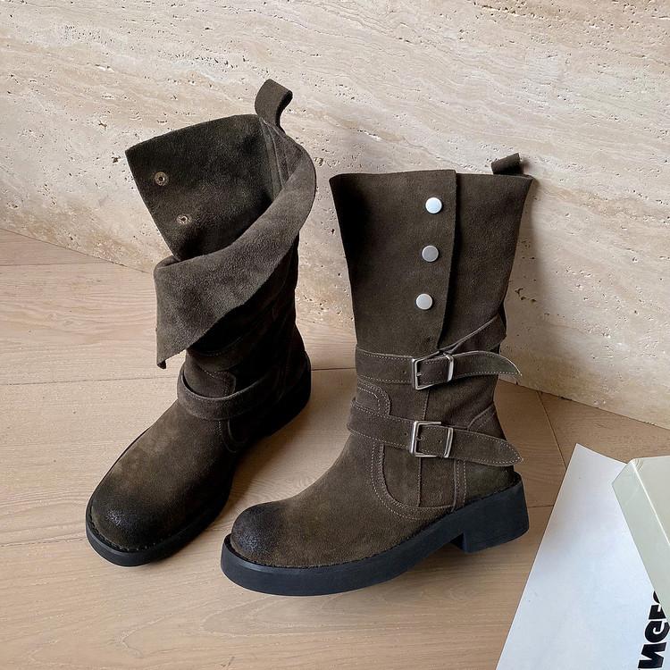 Martin Boots Women's Breathable Leather Thick Heel Low Heel Single Boots Short Boots Travel Boots 2025 New Autumn Matte Boots