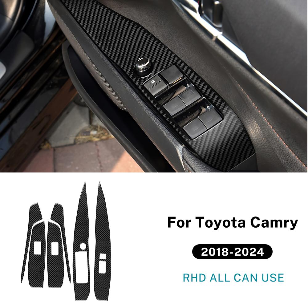 Real Soft Carbon Fiber For Toyota Camry 2018      2024 LHD RHD Car Window Lift Button Switch Panel Trim