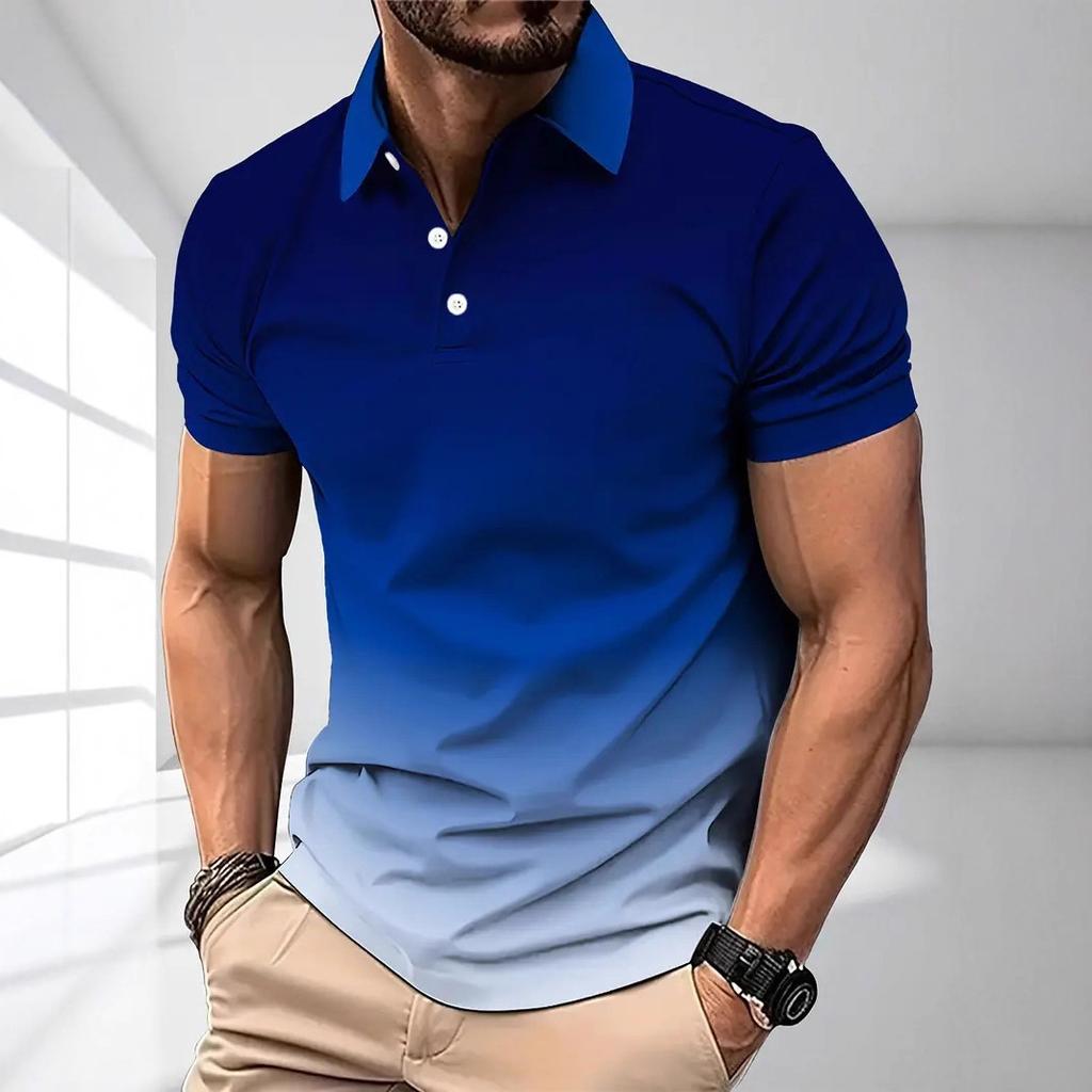 Casual Essential! Geometric Print Short Sleeve Polo Shirt for Men