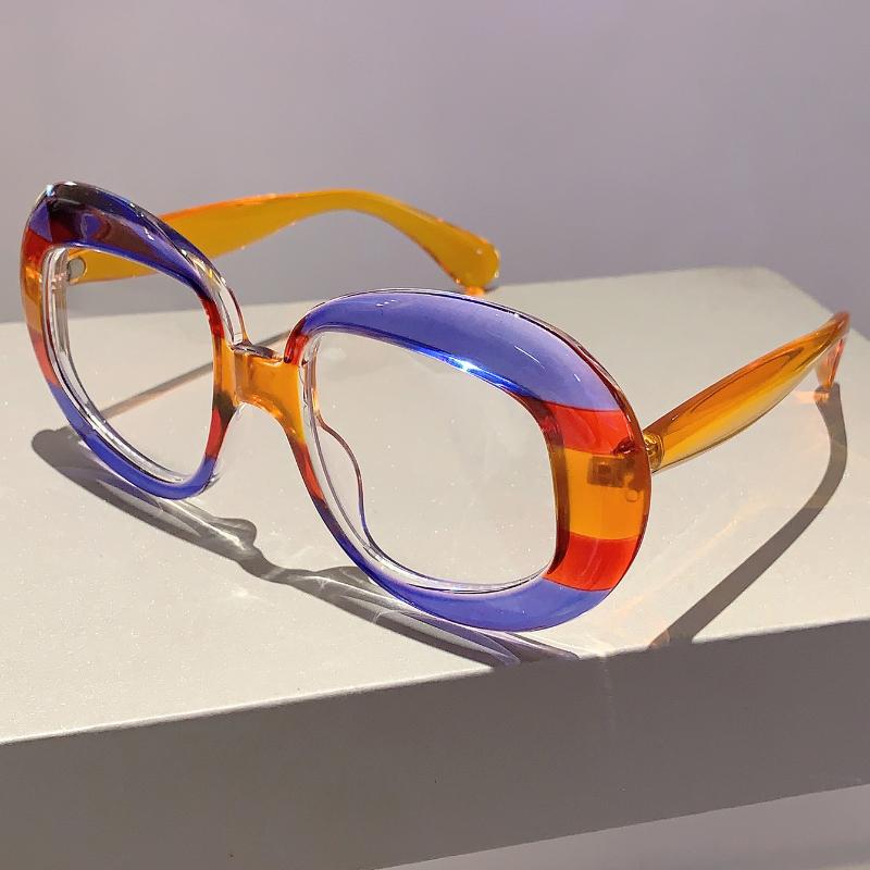 KAMMPT New Oval Eyeglasses Candy Color Oversized Fashion Vintage for Women Trendy Brand Design Non-prescription Eyewear