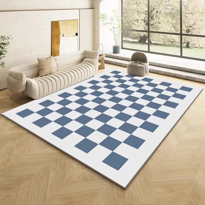 Fashion Retro Checkerboard Carpet Living Room Bedroom Decoration Bedside Non-slip Soft Mat Home Washable Plush Rugs Customizable