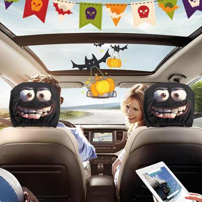 Halloween Skull Car Headrest Covers Spooky Print Auto Seat Head Rest Protector Funny Car Interior Decor for Most Vehicles
