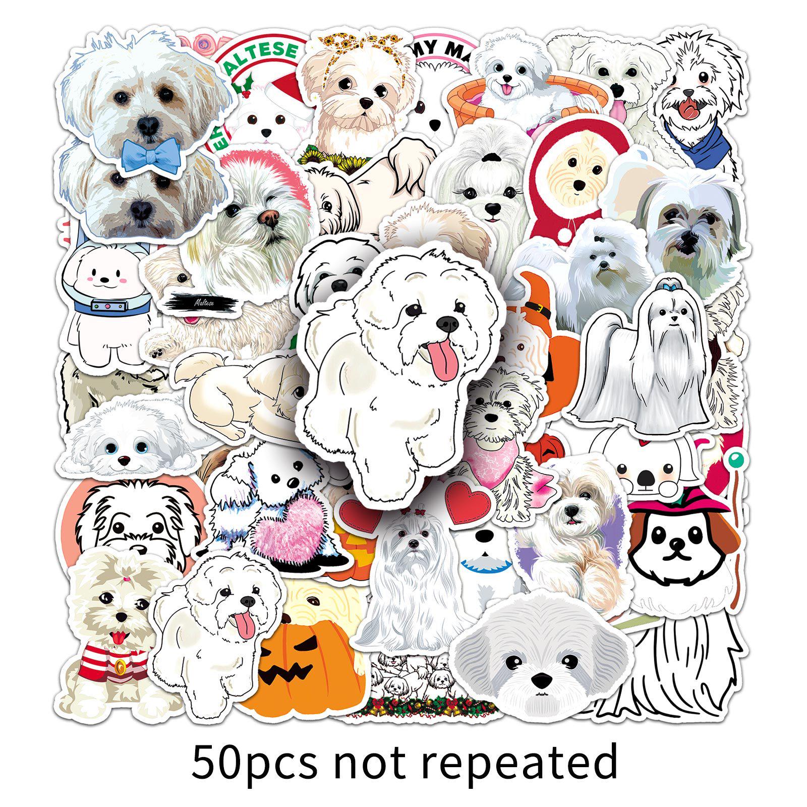 50pcs Cute Maltese Dog Cartoon Stickers Waterproof Decoration for Children s Diary