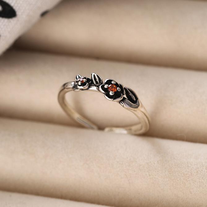 PONYKISS Sterling Silver Zircon Vintage Rose Rings for Women Party Minimalist Opening Fine Plant Accessories