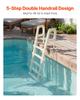 5-Step Inclined Pool Ladder of 2 Handrails Loads 300 Lb for 48-54 In Pool