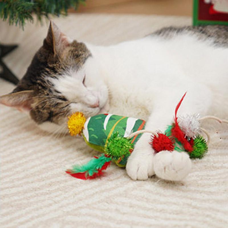 Christmas Plush Cat Toy with Catnip Durable Washable Self-Entertaining Teeth Grinding Chew Toy for Kitten Giochi Per Gatti