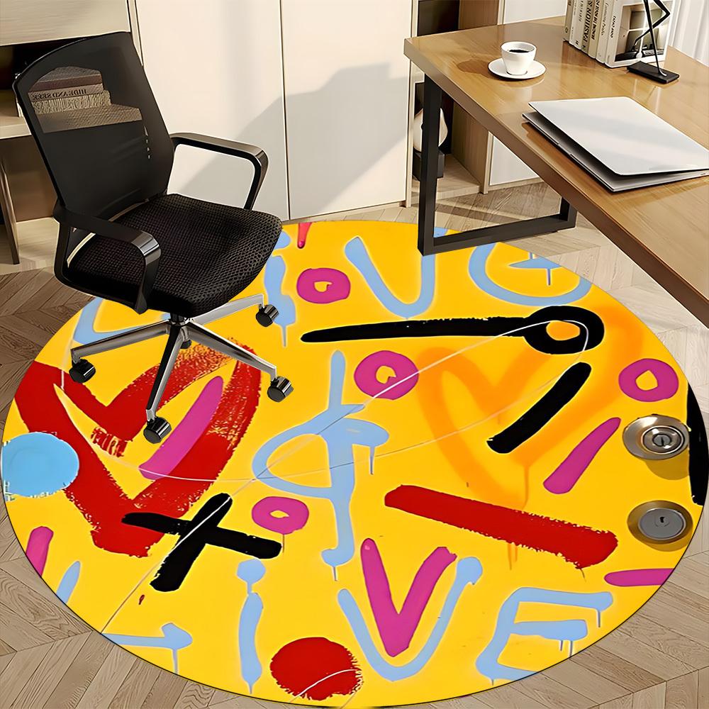 1pc Graffiti Art Office Round Rug, Non-slip, Soft and Durable Office Rug for Interior Decoration, Perfect for Office,Decoration yy260204075