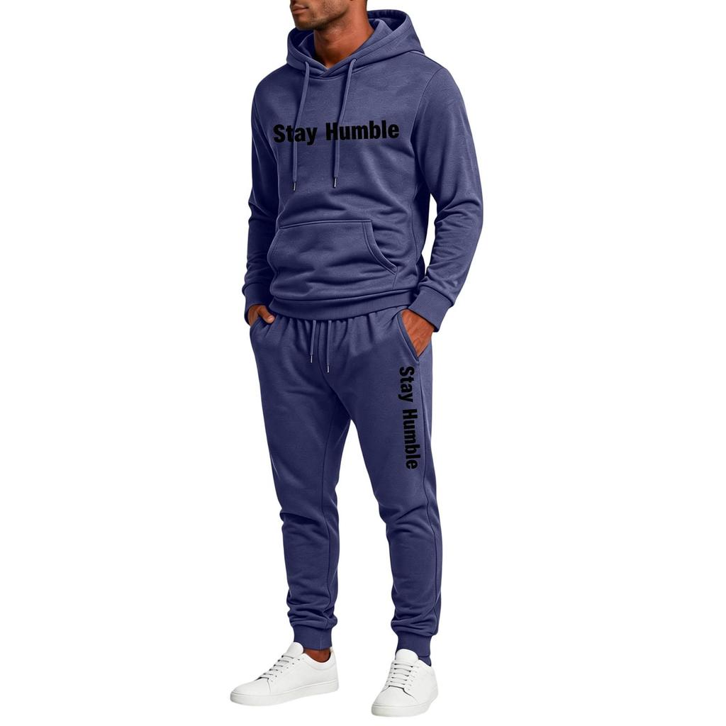 Men's Casual Graphic Print Hoodie and Sweatpants 2 Piece Set with Elastic Waist Straight Leg Pants