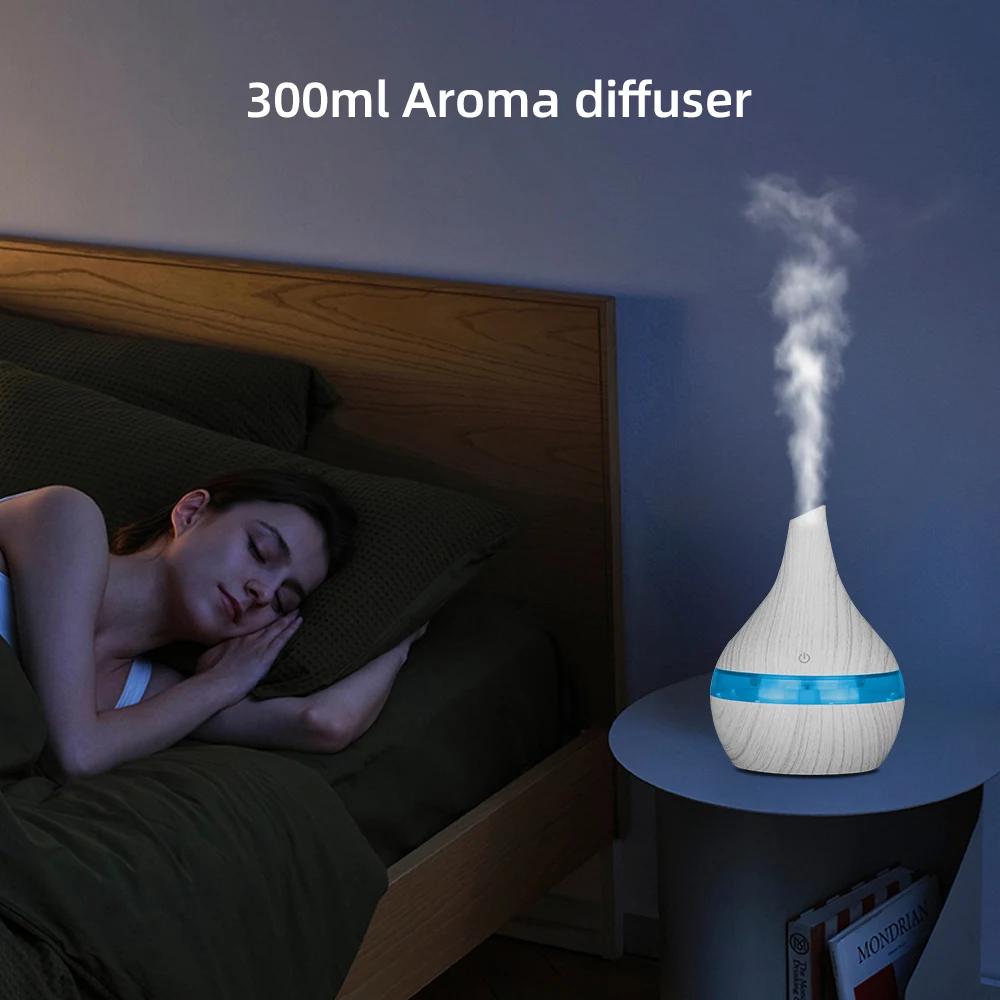 300ml Wood Grain Humidifier Diffuser USB, Essential Oil, 2 Aroma Oils