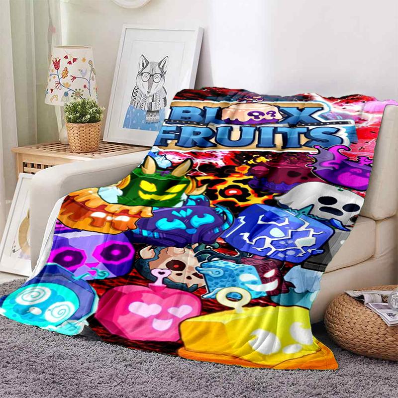 HD B-Blox Fruit 3D Cartoon Game Gift Blanket,Soft Throw Blanket for Home Bedroom Bed Sofa Travel Picnic Office Cover Kids