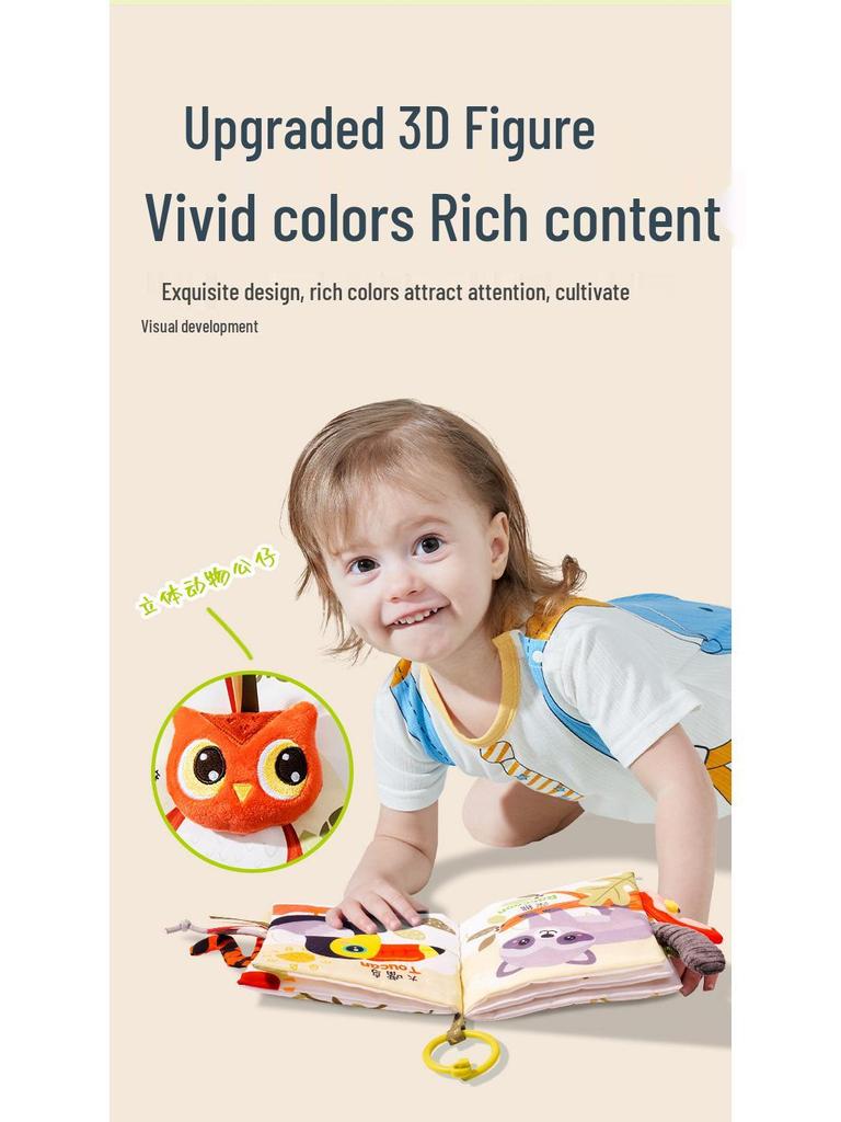 Jollybaby 3D Animal Tail Cloth Book for Infants: Tear-Resistant Early Education Toy 0-1 Year