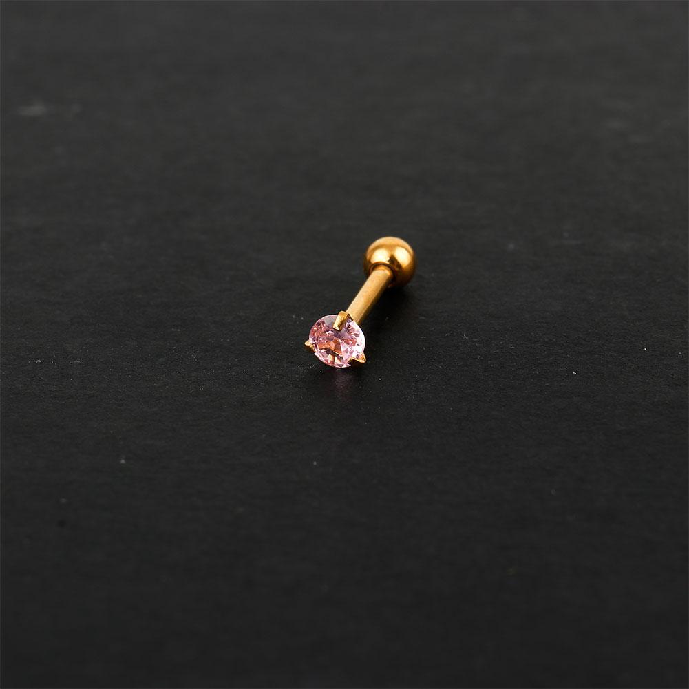 

9 Colors Fashion CZ 3 Prong Tragus Cartilage Stainless Steel Ear Stud Crystal Zircon Earrings Piercing Jewelry 3mm розовый/золотой