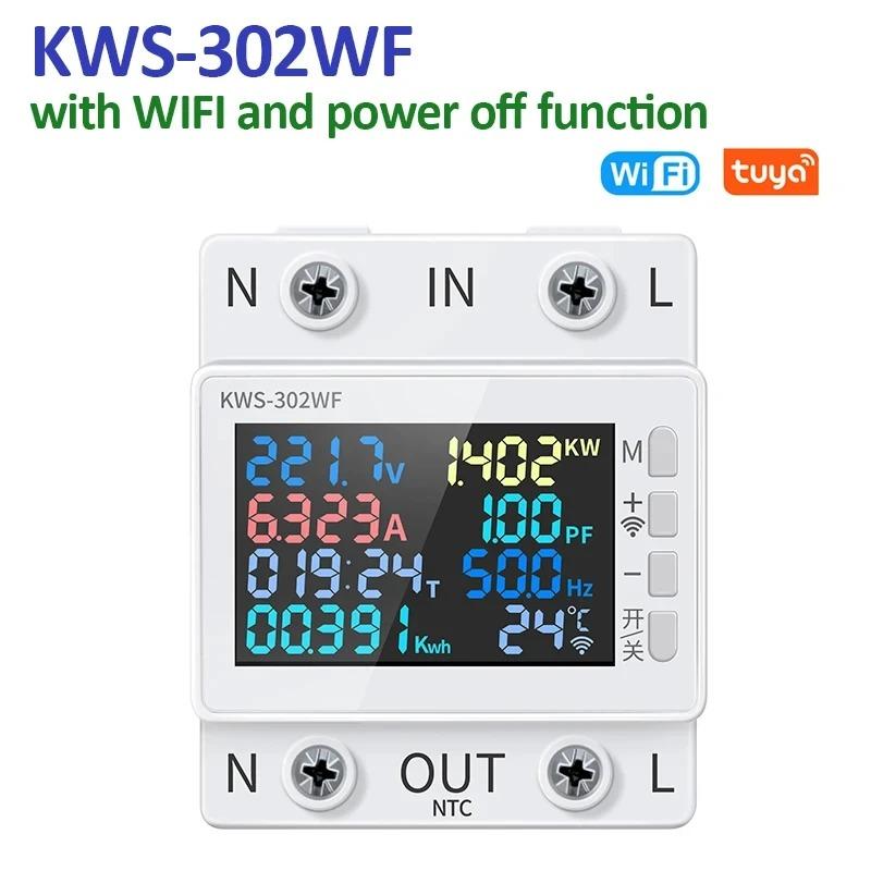 KWS-302 8 In1 Power Meter AC Digital Display Multifunctional Rail Voltage and Current Meter 170-300V/63A Ammeter Voltmeter