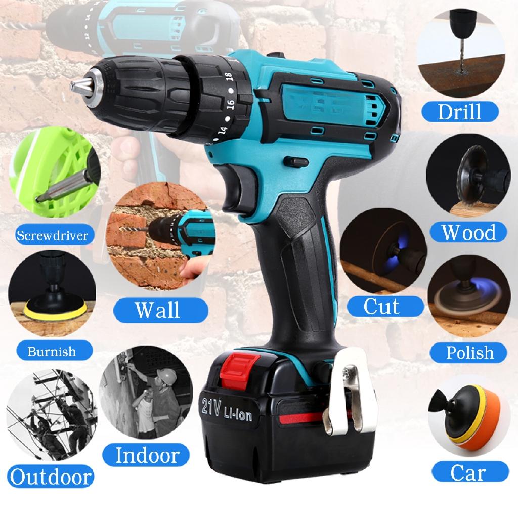 Adjustable Cordless Electric Impact Drill Hammer Screwdriver 3in1 LED Working Ligh Rechargeable 21V/12V Lithium Battery New