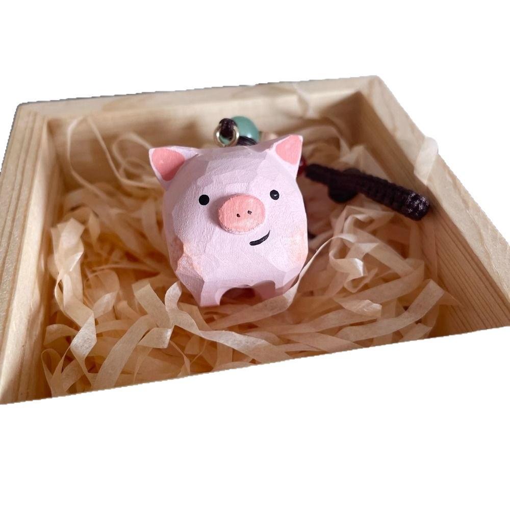 Handgeschnitzter Holzschwein-Schlüsselanhänger & Taschenanhänger - Süßes Geschenk für Mädchen & beste Freunde