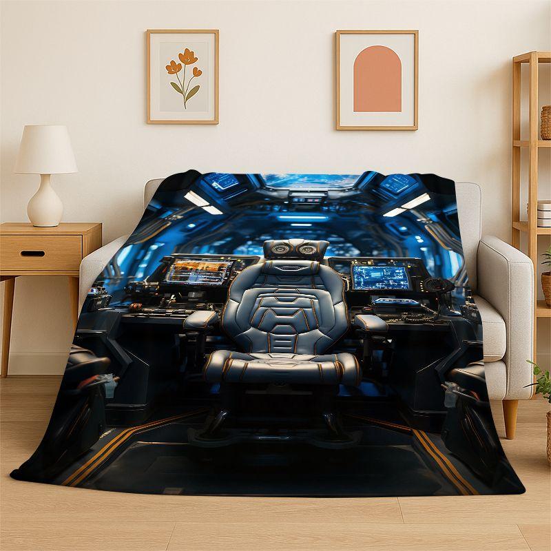 Cockpit Cabin Aircraft Control Dashboard Flannel Blanket Soft Throw Blanket for Bedroom Living Room Bed Travel Picnic Nap Cover