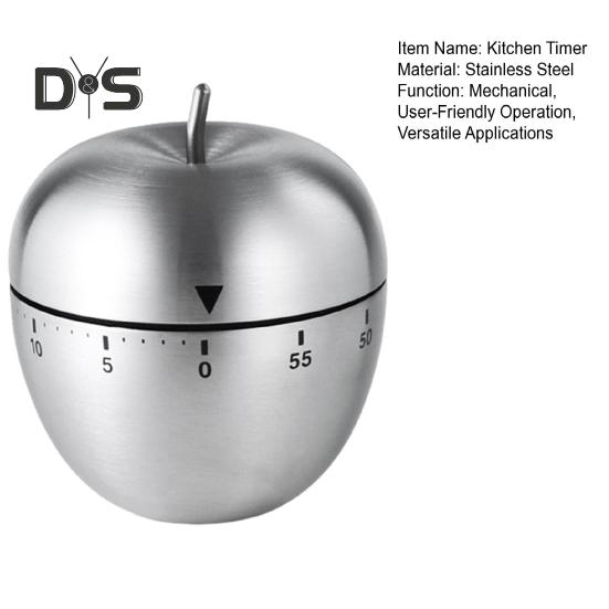 Mechanischer Küchentimer, 60 Minuten Countdown-Alarm, laute 70-dB-Glocke, Edelstahl, keine Batterien, einfach zu verwendender Timer zum Kochen, Lernen, Hausaufgaben, Yoga