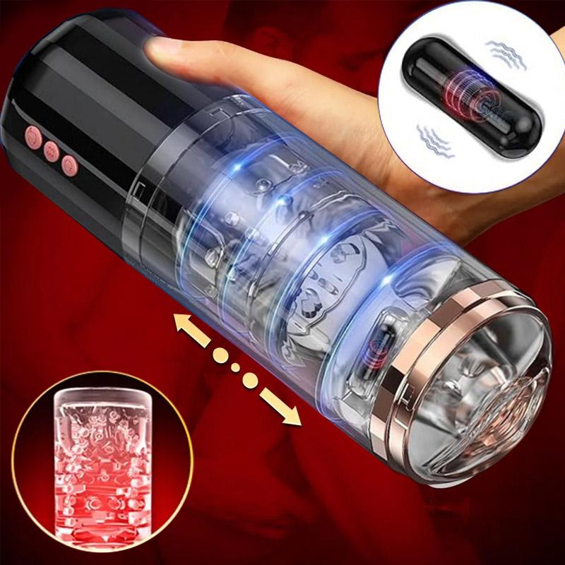 Male Masturbator Adult Toys Pumps Rotating and Vibrating Modes Visual Window and IPX7 Waterproof Penis Pump Pocket Pussy Male Stimulator Sex Machine