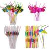 25PCS Flamingo Drinking Straws Tropical Umbrellas Pineapple Juice Cocktail Disposable Juice Straws Hawaii Party Decoration