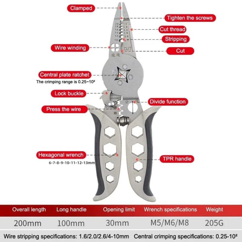 Hand Tool Multi-Purpose Wire Stripper Pliers Stripping Separating Cable Wire Crimping Tool Cutting Crimping Wire Tool Cable Work