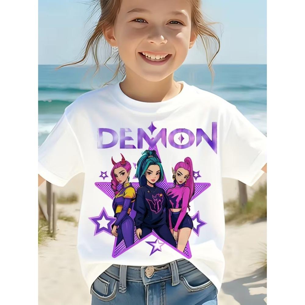 2026 Film Caldo Maglietta in Morbido Cotone per Bambine Abbigliamento per Bambini Fan KPop Cacciatori di Demoni Regali Vestiti per Bambini Moda Top Casual