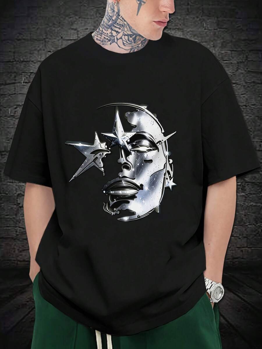 

Star Portrait T-Shirt, Men s Printed T-Shirt 220g, 100% Cotton, Round Neck Casual Men s Outdoor Short 5XL різнокольоровий