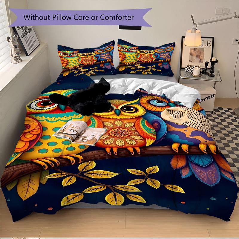 3pcs Colorful Owl Artwork Duvet Cover Set -Includes 1 Duvet Cover and 2 Pillowcases, No Quilt Core, All-Season Home Decor Yy251111195