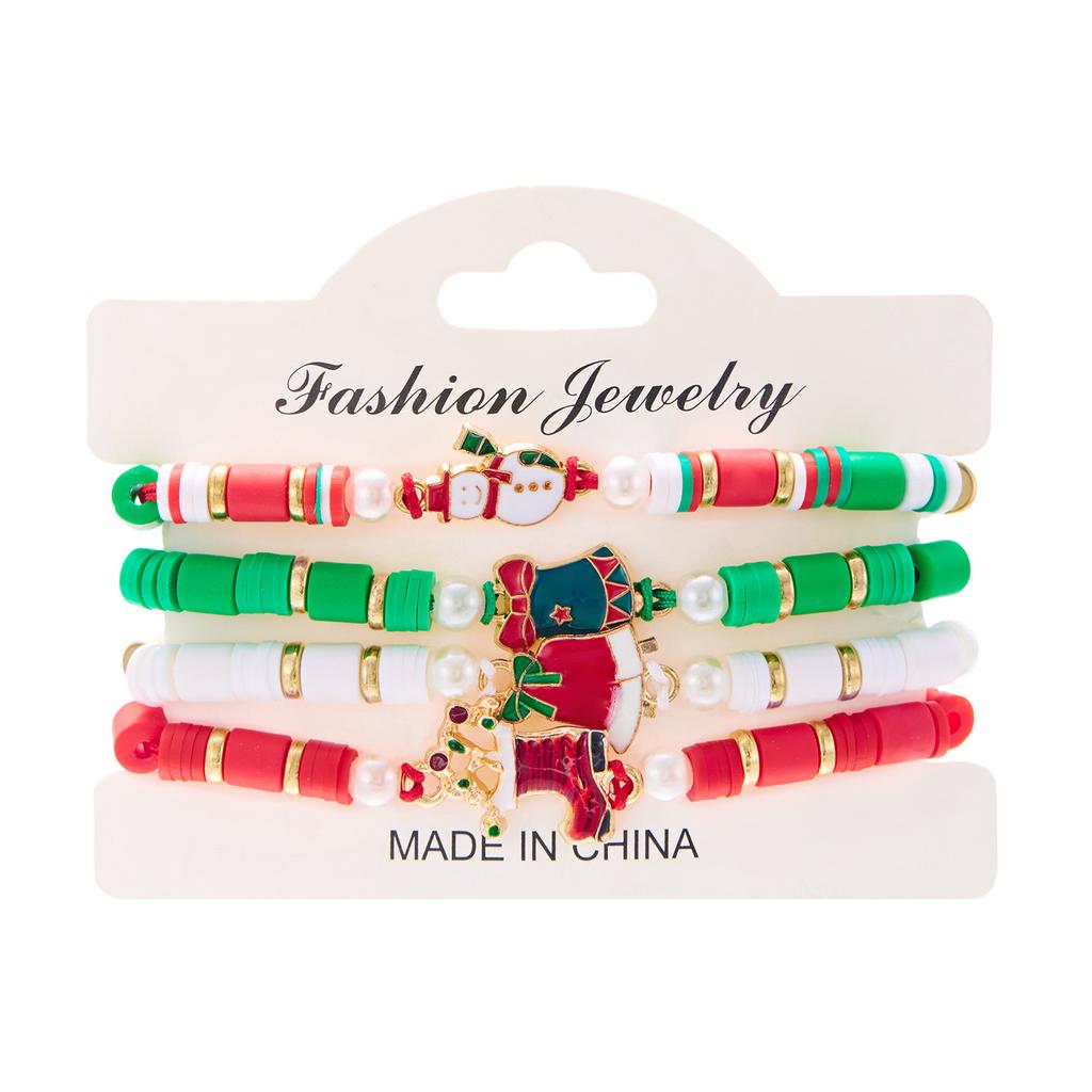 Merry Christmas Tree Santa Claus Bracelet For Women Xmas Deer Crystal Polymer Clay Beads Woven Bracelet New Year Jewelry