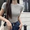 Basic Short Sleeve T Shirt Pullover Slim Crop Tops Solid Color Tees Shirts Women  Summer