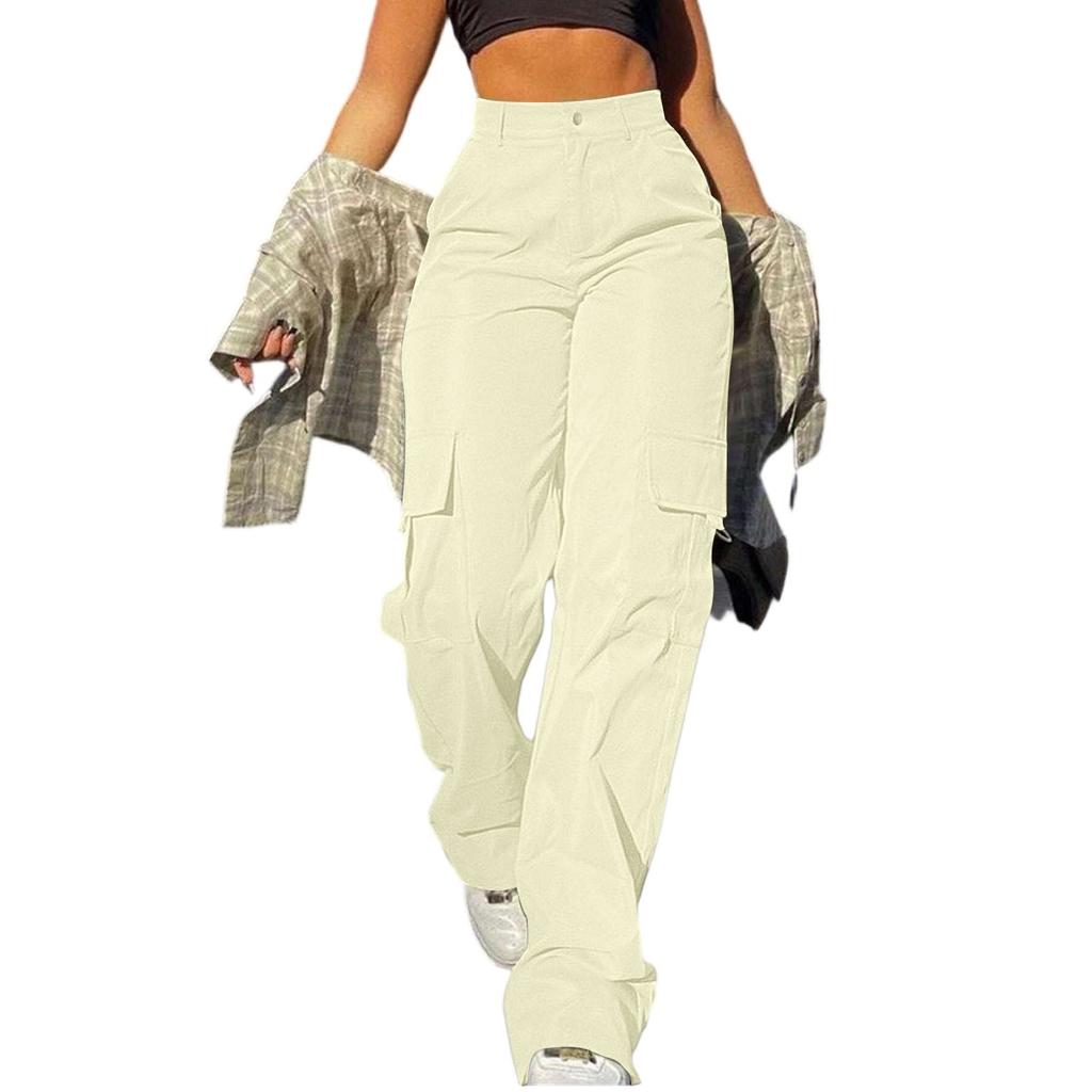 Women's Casual Lightweight Hiking Pants High Waist Beltless Straight Leg Loose 4 Pockets  Cargo Pants