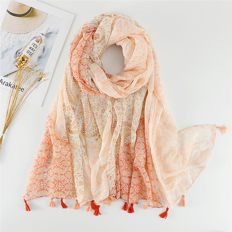 Women Autumn Spain Lovely Polka Floral Tassel Viscose Shawl High Quality Print Wrap Pashmina Stole Bufandas Muslim Hijab Snood