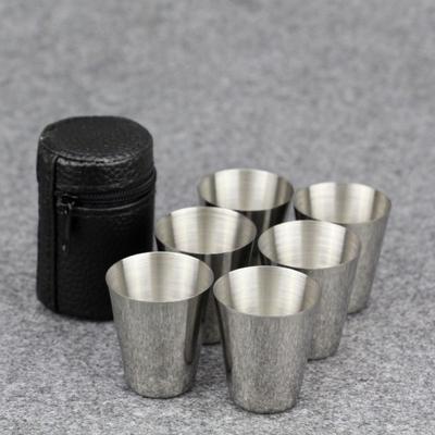 6Pcs/set Stainless Steel Shot Glasses with Leather Case Espresso Shot Cups Barware Drinking Vessel Camping Home Restaurant Mug