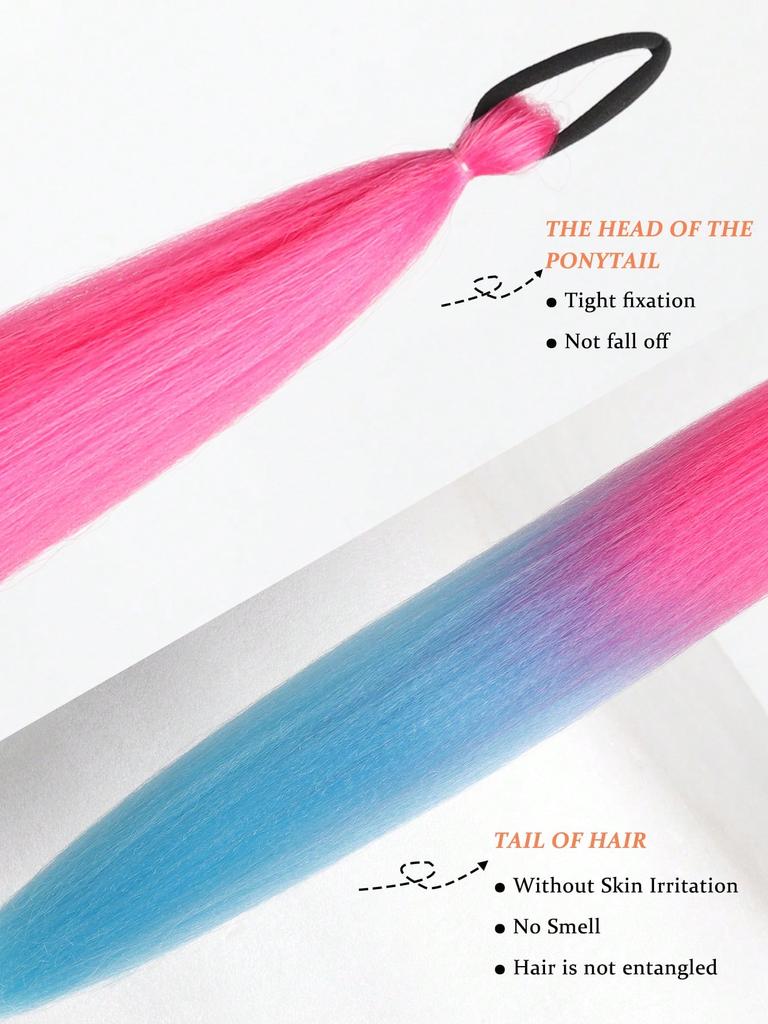 Synthetic Ponytail 1 Pack Braid Extension, Full of  Color Ponytail Extension, with Elastic Tie Straight Tube Sleek Wrap Extension Hair