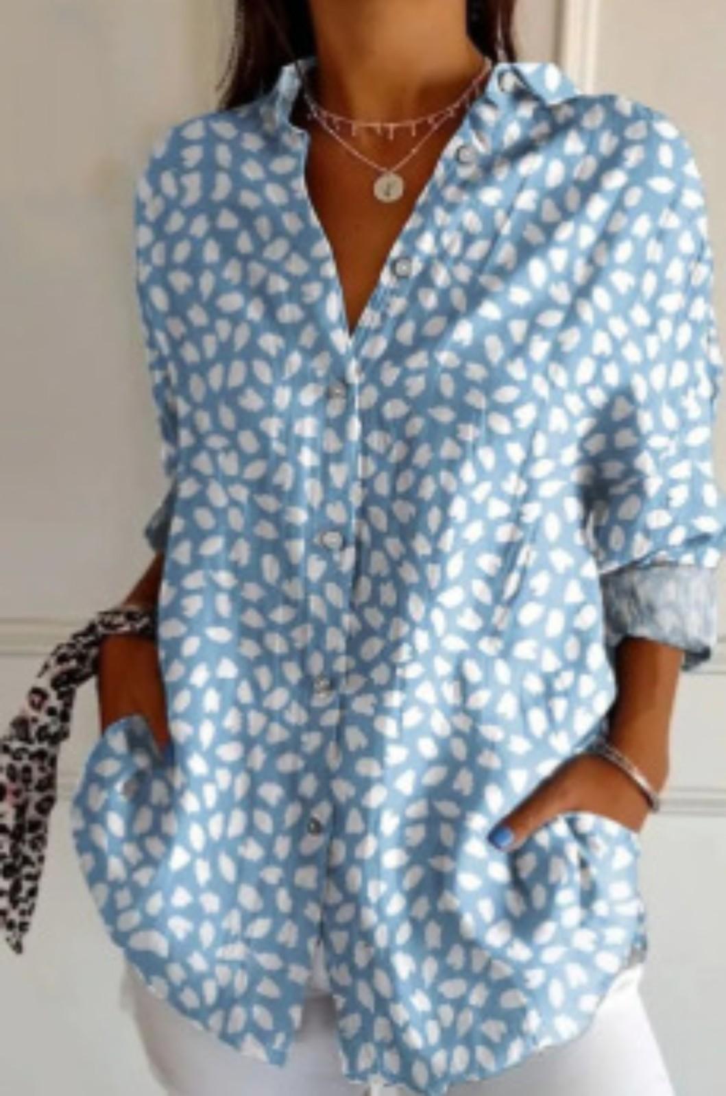 Women s Summer Long-sleeved Shirt XXL небесно-голубой