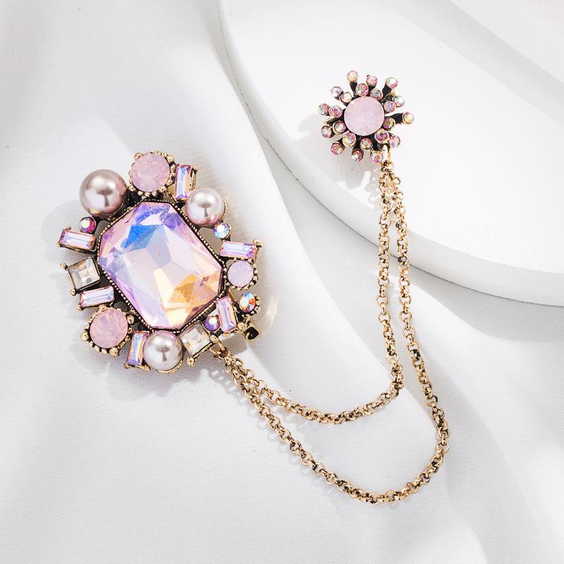 Women Men Colorful Rhinestone Jewelry Brooches Chains Vintage Baroque Pins For Lady Luxury Crystal Pearl Party Brooch Pin Badges