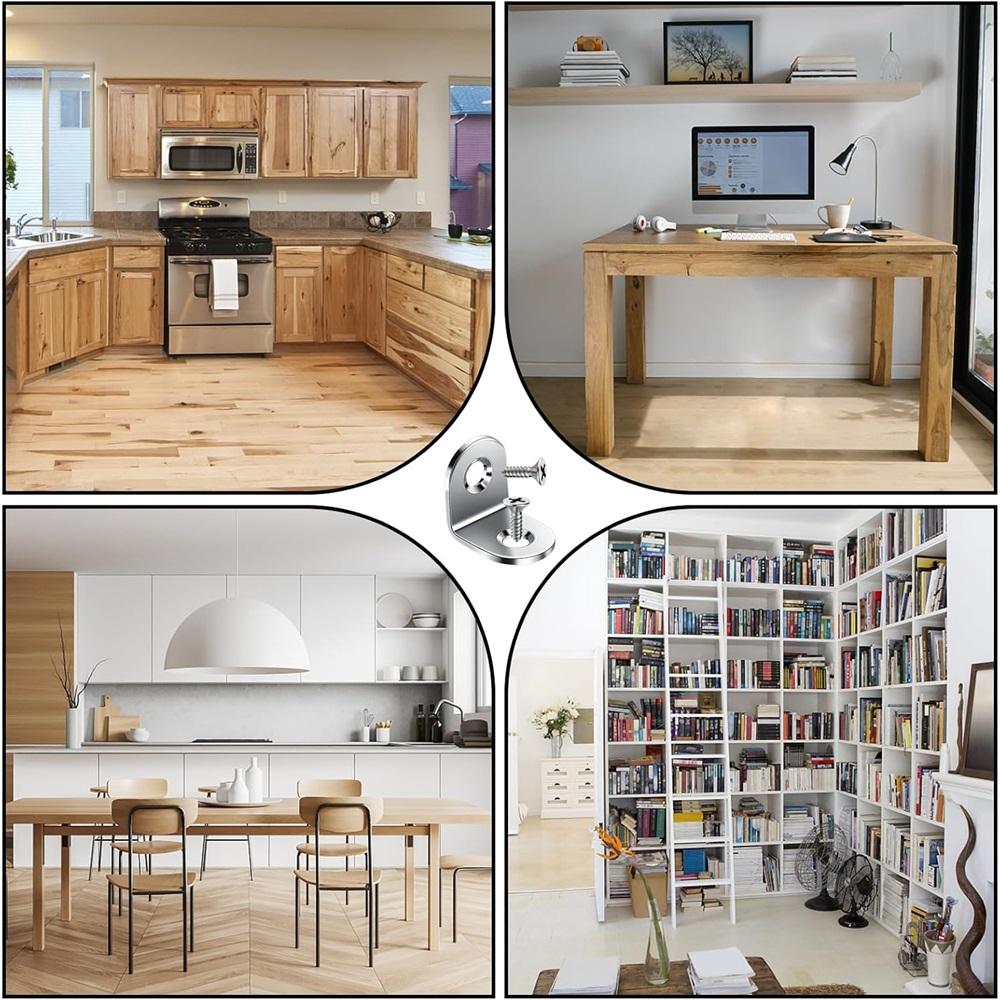 50-piece Corner Connector Set, Stainless Steel, 20 X 20 X 16 Mm, Corner Connector, Wall Bracket, Corner Metal, 90 Degrees, With Screws, Silver