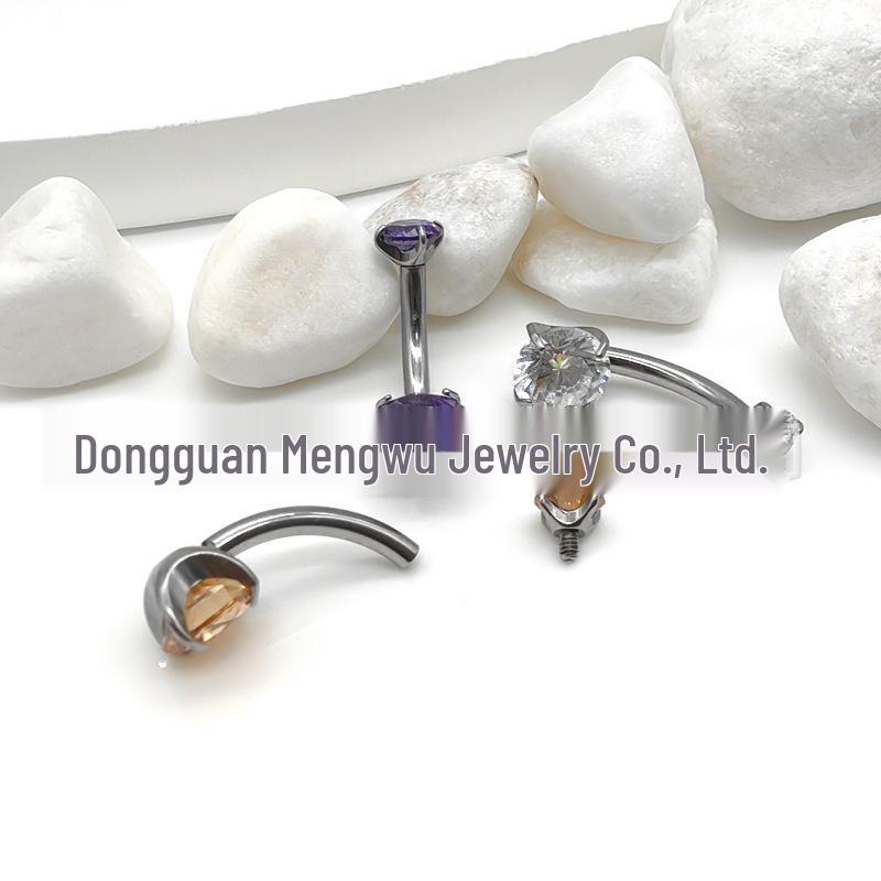 F136 G23 Titanium Zircon Navel Ring with Four-Prong Setting - Super Shiny Body Piercing Jewelry