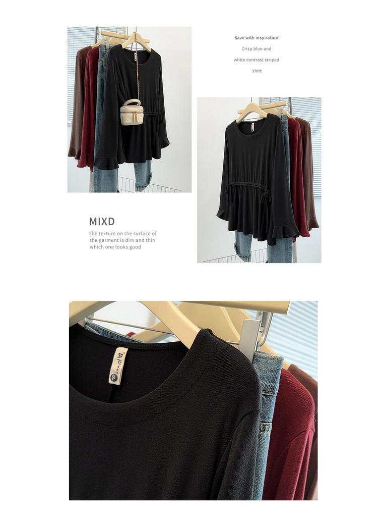 Plus Size Autumn Round Neck Ribbed Pullover Base Layer for Women - Slimming & Versatile
