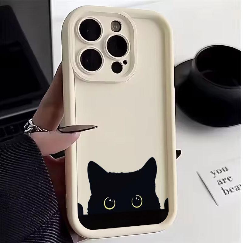 For iPhone 17 16 15 14 Pro Max 13 12 11 Pro Max XS XR X 15 14 Plus 17 Air Black Cat Graphic Case Shockproof Soft Matte Cover
