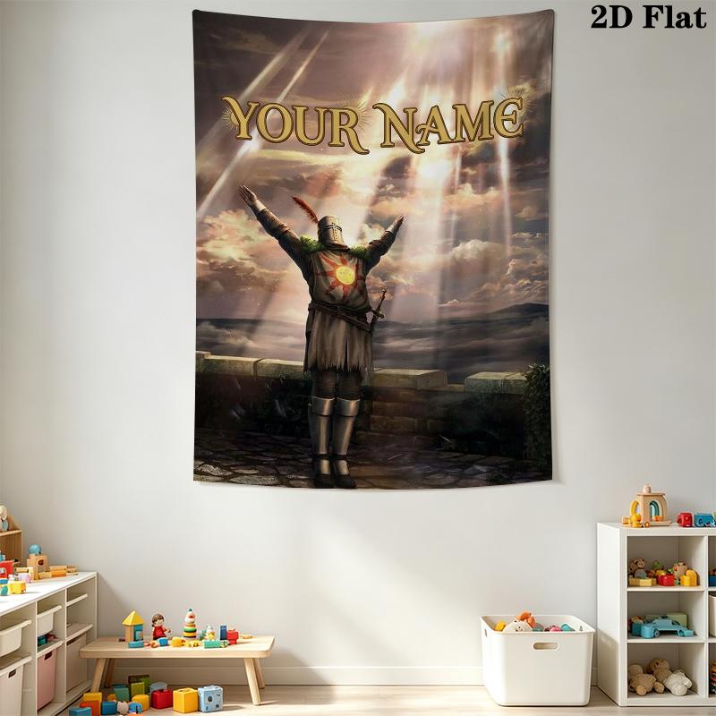 Custom Name Dark Souls Wall Tapestry Aesthetic Wall Hanging Printed Fabric Blanket Decorative Tapestries for Bedroom Living Room Home Decor
