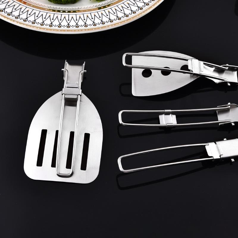 Outdoor Folding Frying Shovel Camping Portable 304 Stainless Steel Rice Shovel Barbecue Picnic Tableware Mountain Travel Spatula