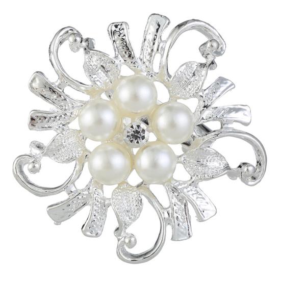 

Женская брошь со стразами, декор из искусственного жемчуга, полая форма цветка из нержавеющей стали, изысканная женская брошь для одежды, брошь для вечеринки, выпускного вечера белый