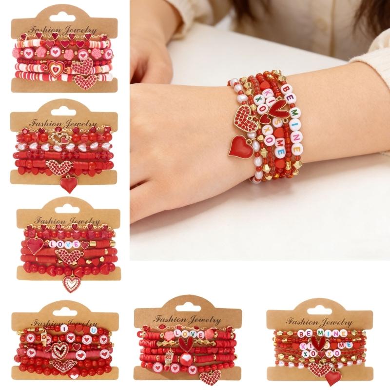 Stylish Valentine's Day Bracelets for Women Heart Charm Stackable Wristchain Trendy Accessory For Her